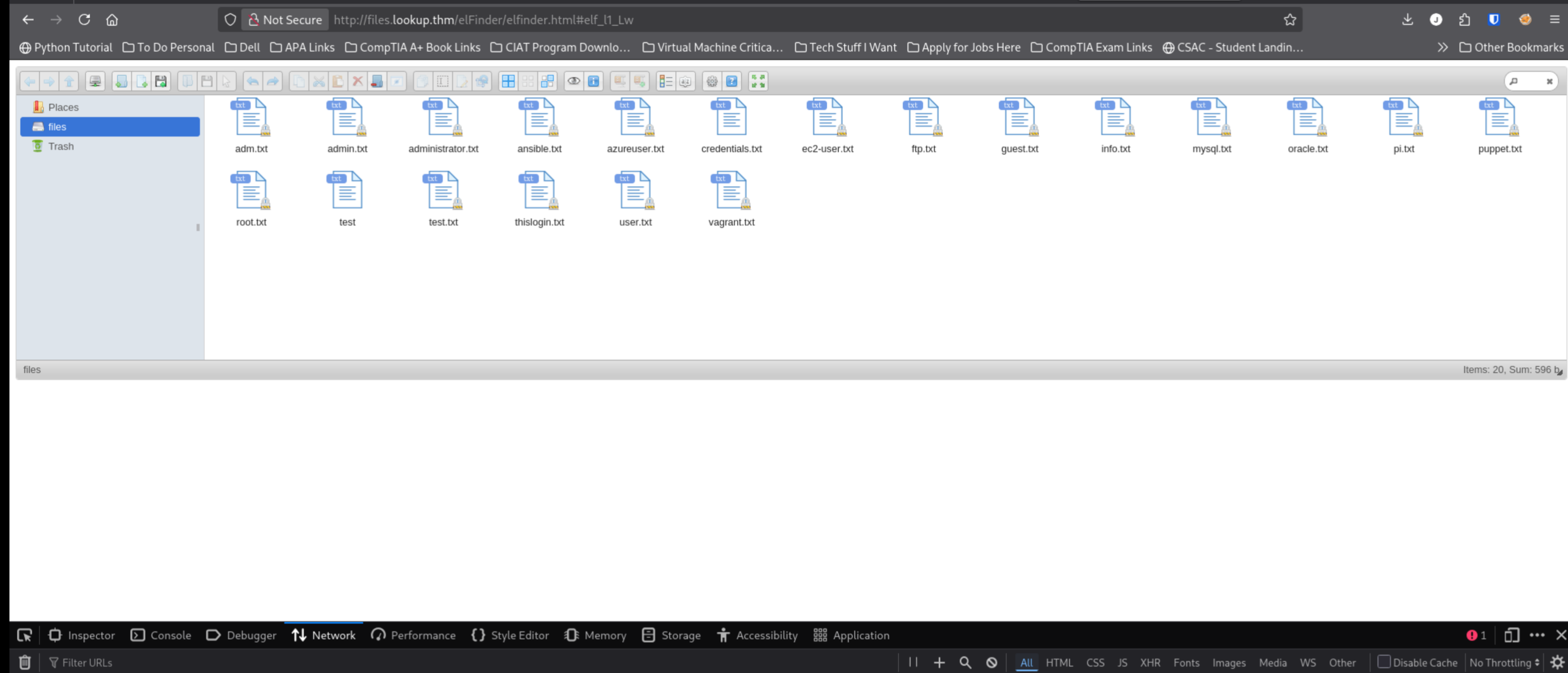 Successful login redirect to the elFinder file manager at files.lookup.thm